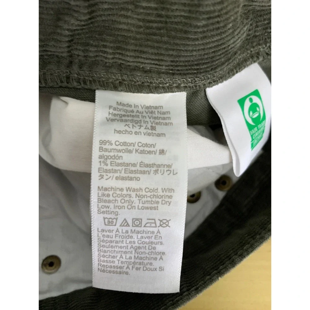 J Crew Corduroy Pants Mens 32x34 Green Slim Fit Flex Cotton Blend Fall Preppy